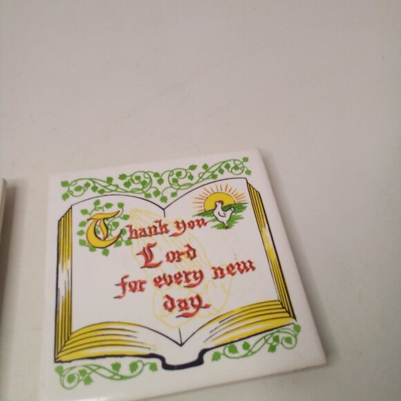 Vintage Ceramic Trivet Coaster Lot of 4 Bible Verse 4" - Picture 5 of 12